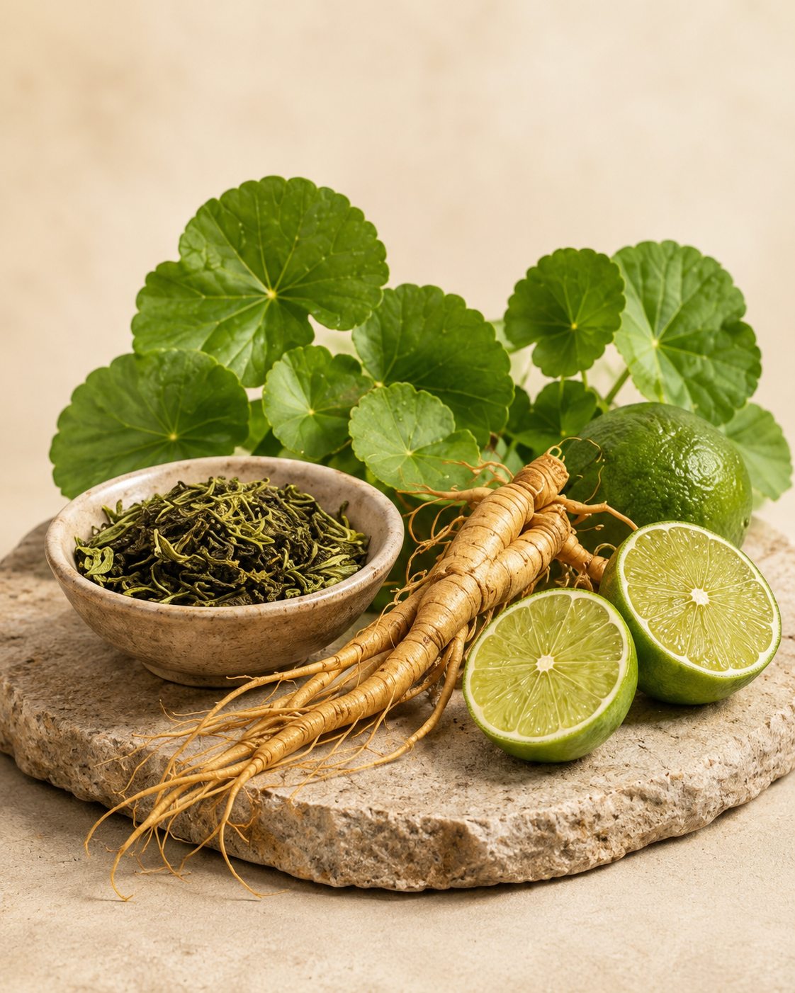 Green tea, gotu kola and ginseng being tasted